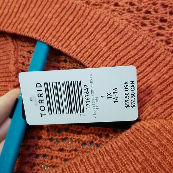 Nwt torrid brick red open stitch vneck pull over sweater size 1x 14-16 - Picture 4 of 5